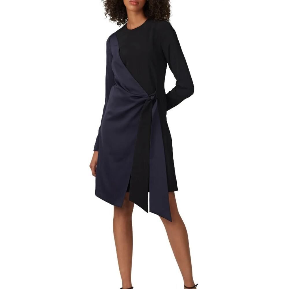 Victoria Victoria Beckham Wrap Panel Dress Women's 2 Blue Black Long Sleeve RTR